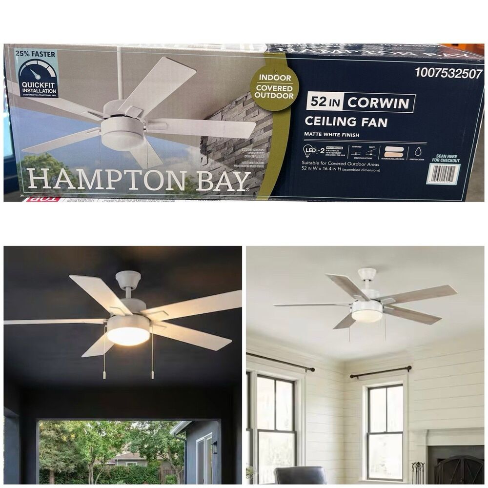 NEW Hampton Bay Corwin 52” Ceiling Fan LED Matte White Indoor/Outdoor